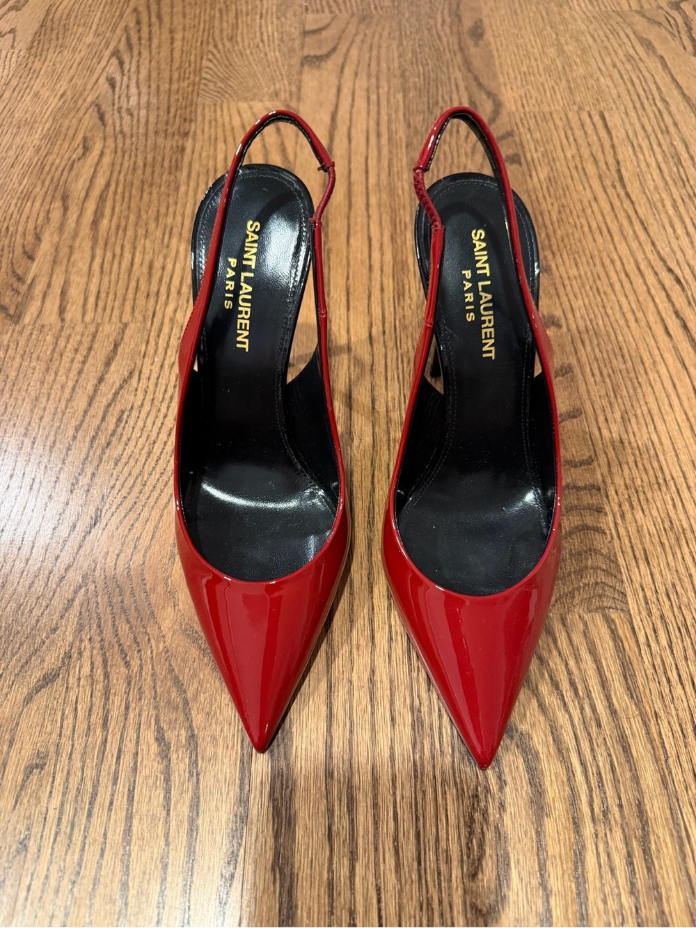 Saint Laurent Red Patent Pointed Slingback Pumps YSL